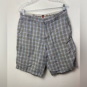 Tommy Bahama Linen Silk Blend Plaid Vacation Summer Flat Front Shorts Men’s 32
